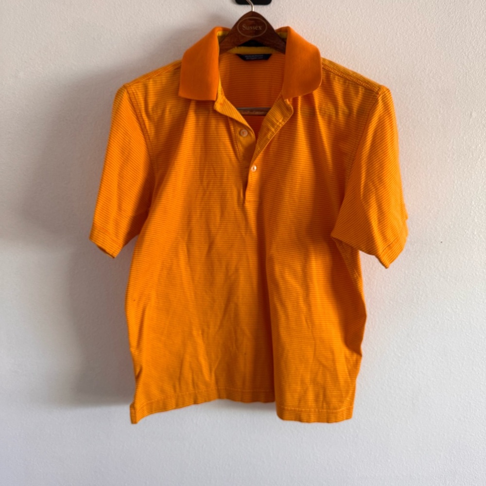 Callaway Collection 100% Egyptian Cotton Polo Shirt Orange Stripes Golf Size Sm